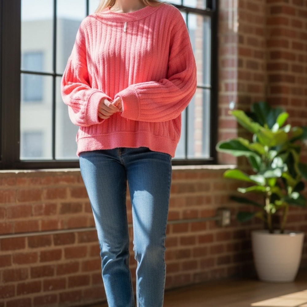 Free People Coral Crew Neck Sweater
